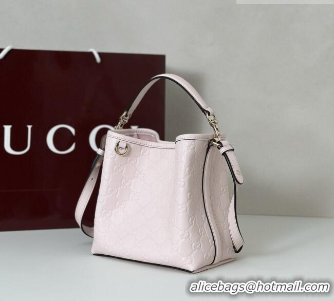 Well Crafted Gucci GG Leather Emblem Small Bucket Bag 815118 Light Pink 2026