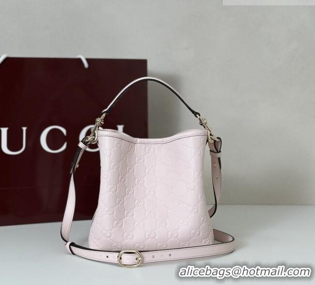 Well Crafted Gucci GG Leather Emblem Small Bucket Bag 815118 Light Pink 2026