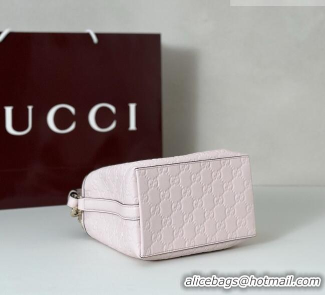 Well Crafted Gucci GG Leather Emblem Small Bucket Bag 815118 Light Pink 2026