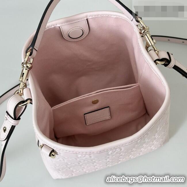 Well Crafted Gucci GG Leather Emblem Small Bucket Bag 815118 Light Pink 2026