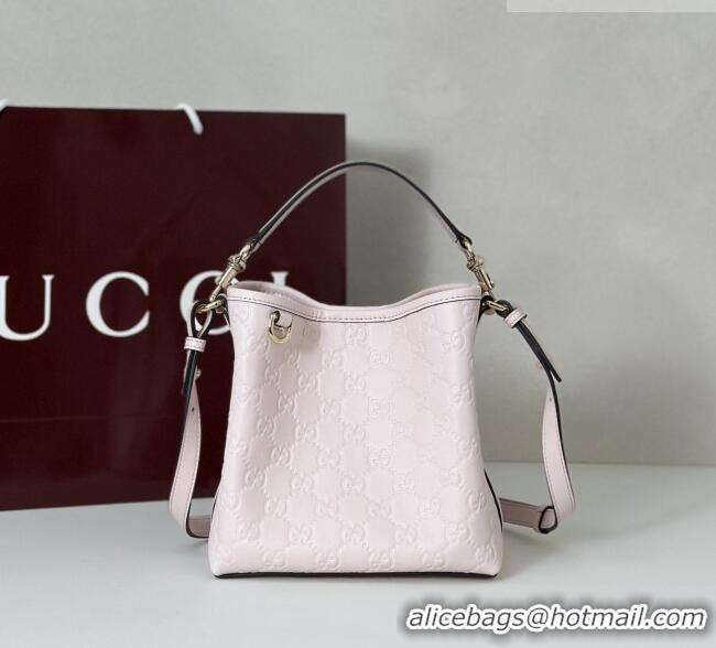 Well Crafted Gucci GG Leather Emblem Small Bucket Bag 815118 Light Pink 2026