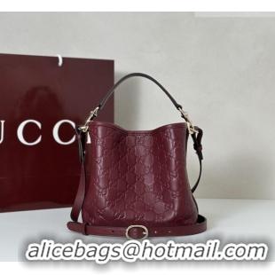 Good Taste Gucci GG Leather Emblem Small Bucket Bag 815118 Burgundy 2026