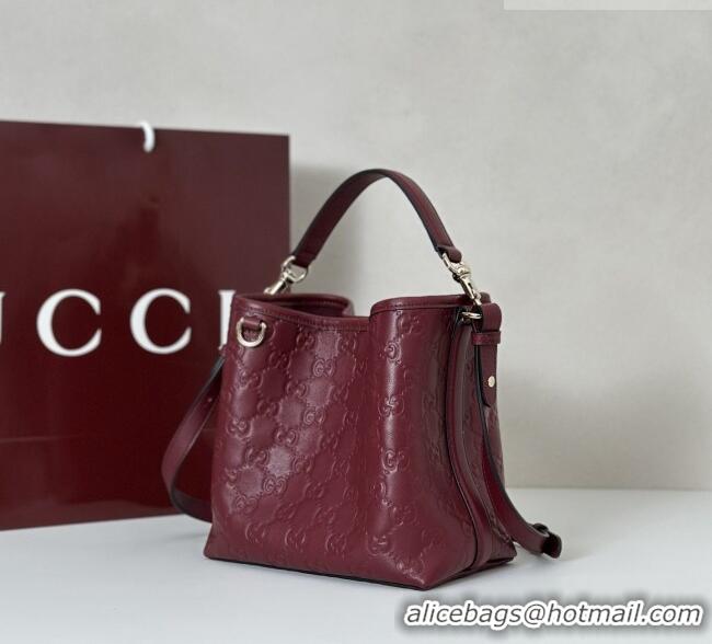 Good Taste Gucci GG Leather Emblem Small Bucket Bag 815118 Burgundy 2026