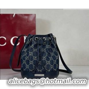 Luxury Discount Gucci Mini Bucket Bag with Gucci Plaque 875802 Dark Blue GG Denim 2026