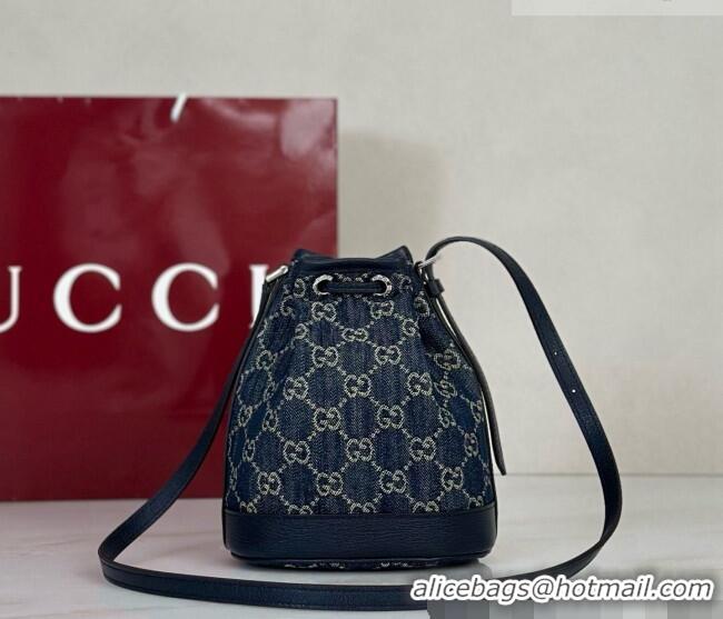 Luxury Discount Gucci Mini Bucket Bag with Gucci Plaque 875802 Dark Blue GG Denim 2026