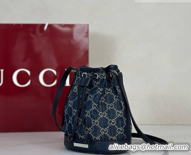 Luxury Discount Gucci Mini Bucket Bag with Gucci Plaque 875802 Dark Blue GG Denim 2026