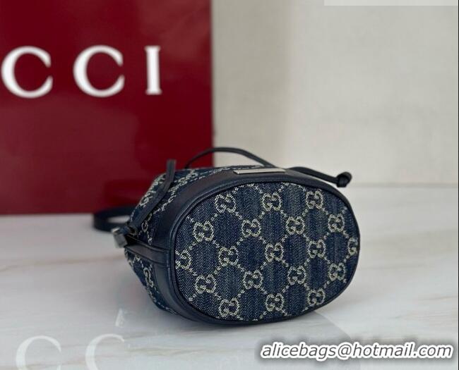 Luxury Discount Gucci Mini Bucket Bag with Gucci Plaque 875802 Dark Blue GG Denim 2026