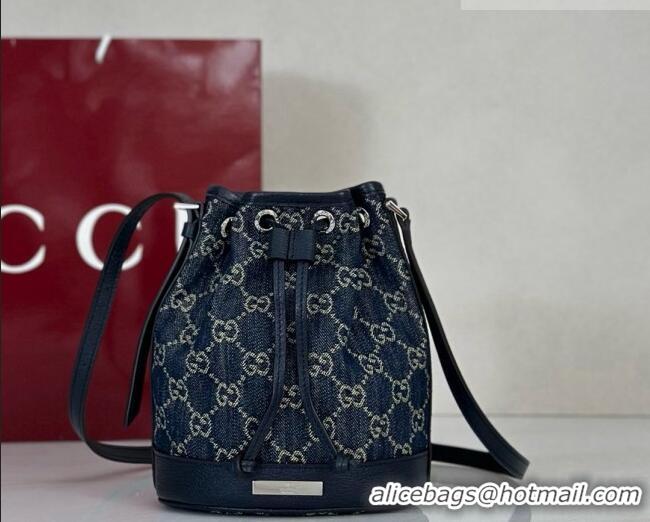 Luxury Discount Gucci Mini Bucket Bag with Gucci Plaque 875802 Dark Blue GG Denim 2026