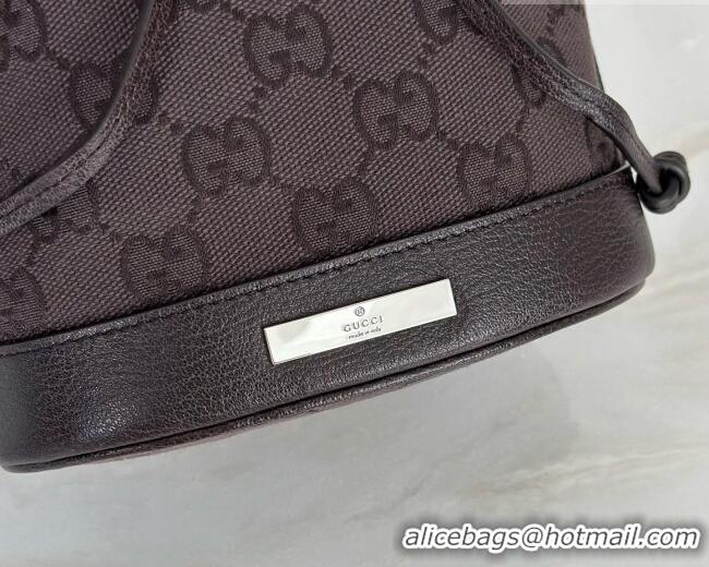 Promotional Gucci Mini Bucket Bag with Gucci Plaque 875802 Dark Brown GG Canvas 2026