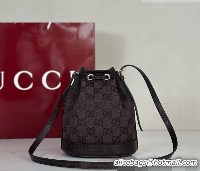 Promotional Gucci Mini Bucket Bag with Gucci Plaque 875802 Dark Brown GG Canvas 2026