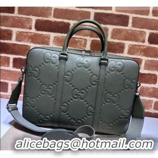 Best Quality Gucci Jumbo GG Medium Briefcase in Calfskin 658573 Green 2026