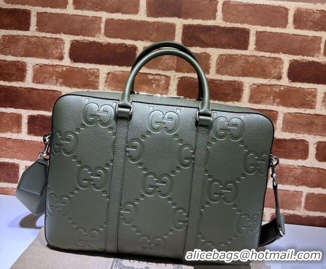 Best Quality Gucci Jumbo GG Medium Briefcase in Calfskin 658573 Green 2026