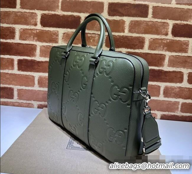 Best Quality Gucci Jumbo GG Medium Briefcase in Calfskin 658573 Green 2026