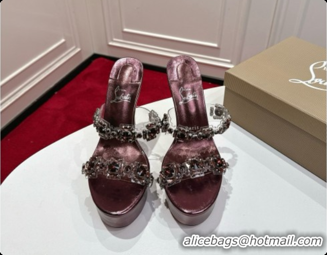 Charming Christian Louboutin Platform Mule Sandals with Crystals Bronze 6080140 2026