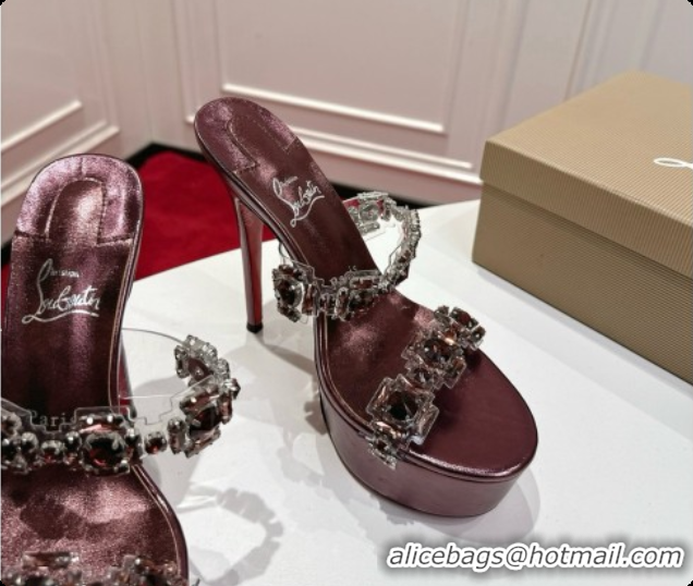 Charming Christian Louboutin Platform Mule Sandals with Crystals Bronze 6080140 2026