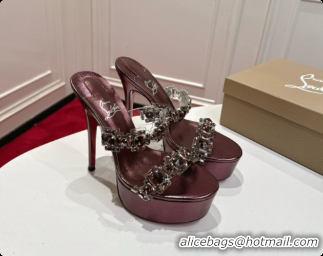 Charming Christian Louboutin Platform Mule Sandals with Crystals Bronze 6080140 2026
