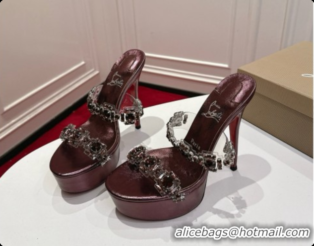 Charming Christian Louboutin Platform Mule Sandals with Crystals Bronze 6080140 2026