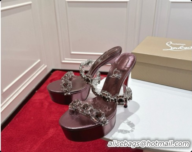 Charming Christian Louboutin Platform Mule Sandals with Crystals Bronze 6080140 2026