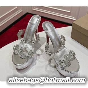 Best Grade Christian Louboutin Platform Mule Sandals with Crystals Silver 6080141 2026