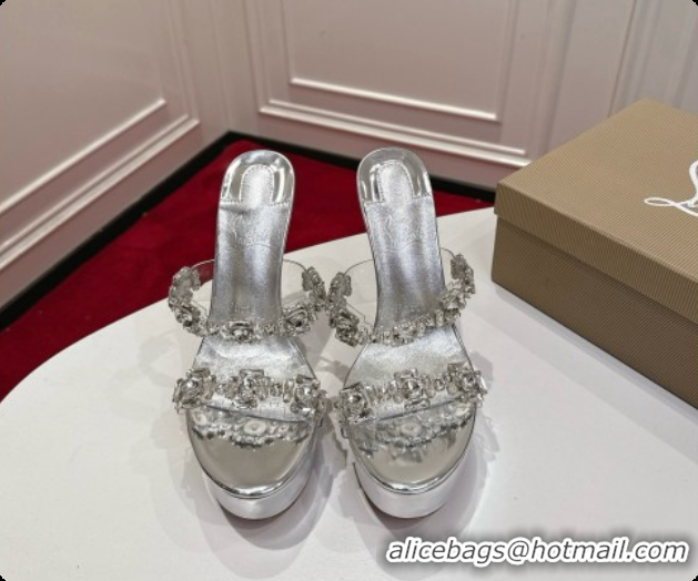 Best Grade Christian Louboutin Platform Mule Sandals with Crystals Silver 6080141 2026