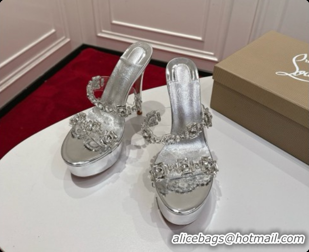 Best Grade Christian Louboutin Platform Mule Sandals with Crystals Silver 6080141 2026
