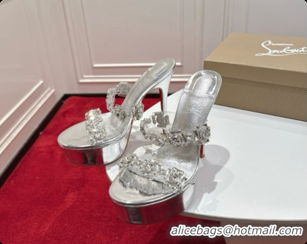 Best Grade Christian Louboutin Platform Mule Sandals with Crystals Silver 6080141 2026