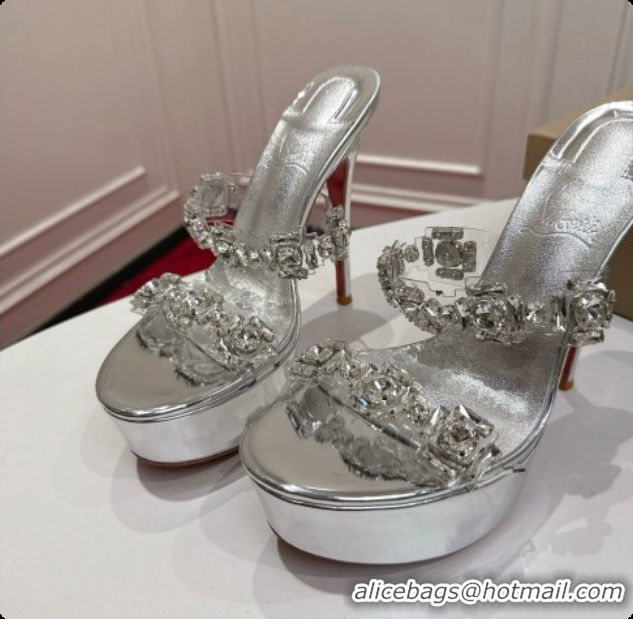 Best Grade Christian Louboutin Platform Mule Sandals with Crystals Silver 6080141 2026