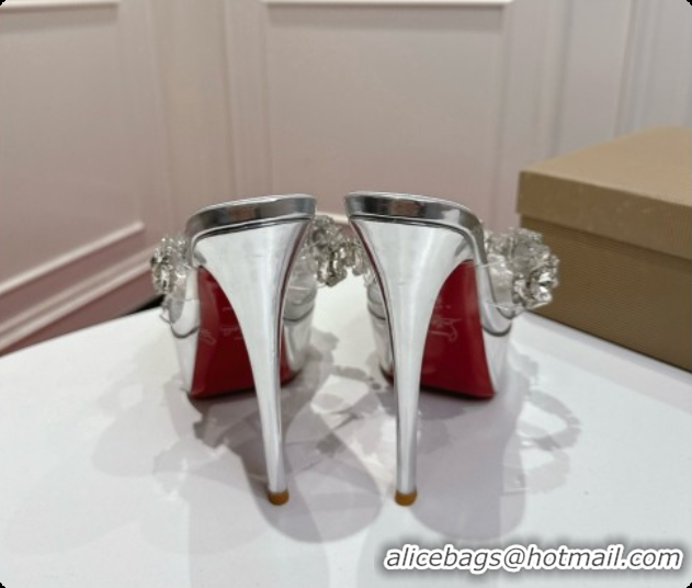 Best Grade Christian Louboutin Platform Mule Sandals with Crystals Silver 6080141 2026