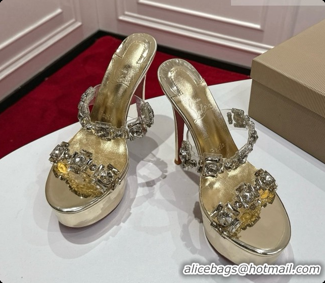 Popular Style Christian Louboutin Platform Mule Sandals with Crystals Gold 6080142 2026