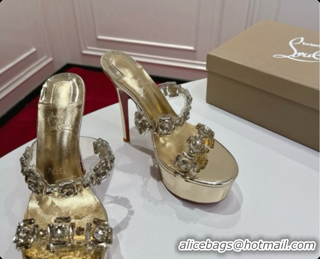 Popular Style Christian Louboutin Platform Mule Sandals with Crystals Gold 6080142 2026