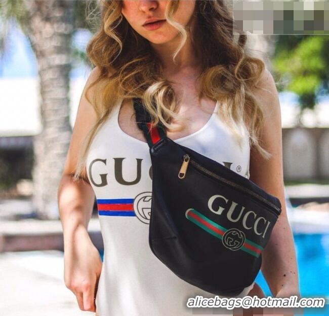 Best Quality Gucci Print Calfskin Belt Bag 493869 Black 2026