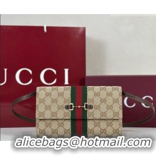 New Fashion Gucci GG Canvas Horsebit Web Wallet with Strap 867120 Sand 2026