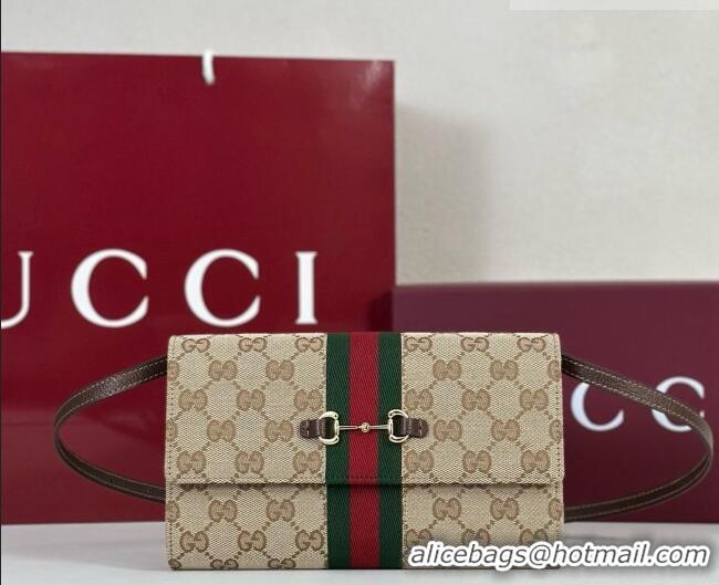 New Fashion Gucci GG Canvas Horsebit Web Wallet with Strap 867120 Sand 2026