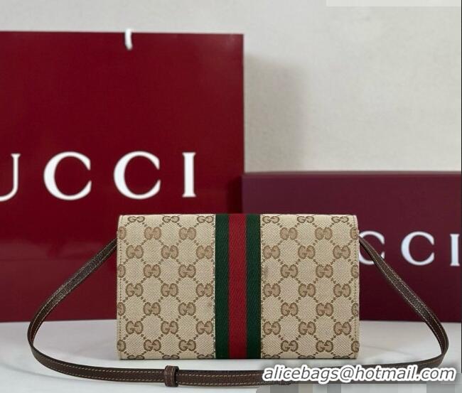 New Fashion Gucci GG Canvas Horsebit Web Wallet with Strap 867120 Sand 2026