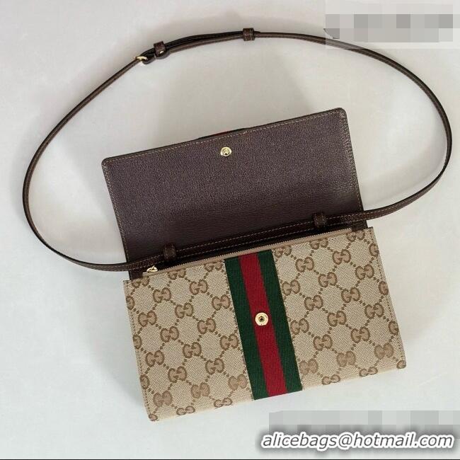 New Fashion Gucci GG Canvas Horsebit Web Wallet with Strap 867120 Sand 2026