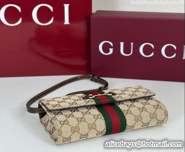 New Fashion Gucci GG Canvas Horsebit Web Wallet with Strap 867120 Sand 2026