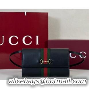 Luxury Discount Gucci Leather Horsebit Web Wallet with Strap 867120 Black 2026