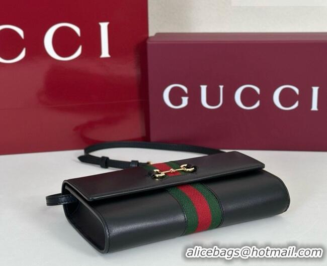 Luxury Discount Gucci Leather Horsebit Web Wallet with Strap 867120 Black 2026