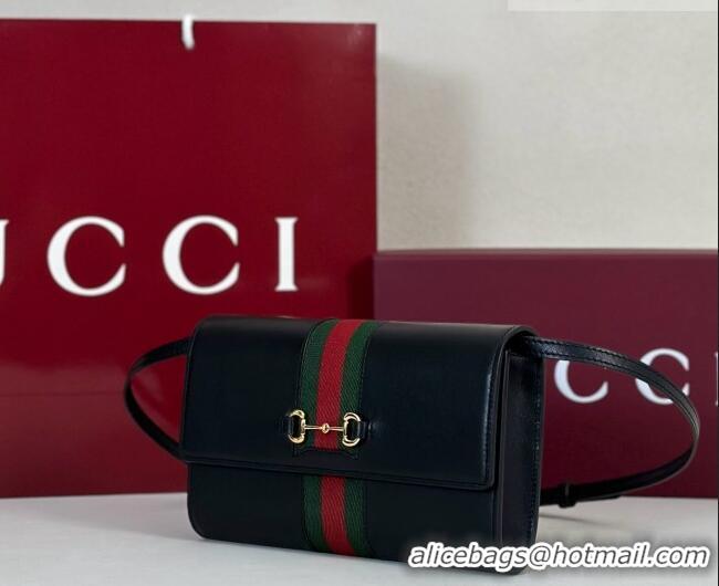 Luxury Discount Gucci Leather Horsebit Web Wallet with Strap 867120 Black 2026