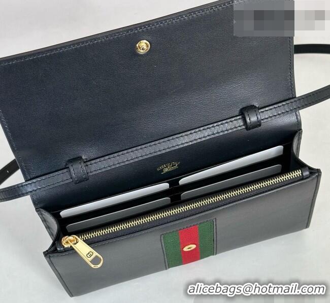 Luxury Discount Gucci Leather Horsebit Web Wallet with Strap 867120 Black 2026