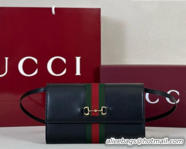 Luxury Discount Gucci Leather Horsebit Web Wallet with Strap 867120 Black 2026