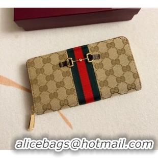 Good Quality Gucci Horsebit Web Zip Around Wallet 867124 Beige 2026