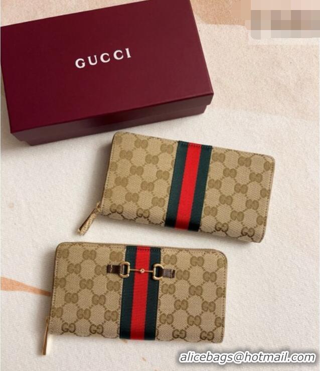 Good Quality Gucci Horsebit Web Zip Around Wallet 867124 Beige 2026