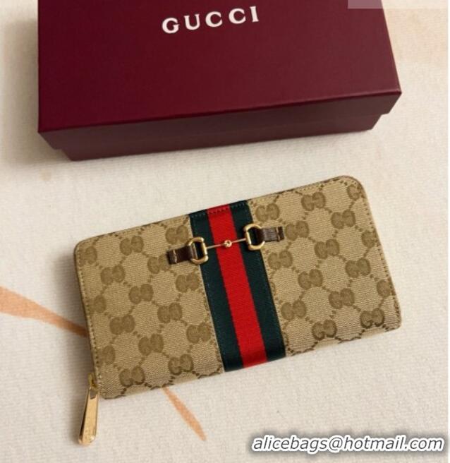 Good Quality Gucci Horsebit Web Zip Around Wallet 867124 Beige 2026