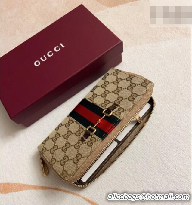 Good Quality Gucci Horsebit Web Zip Around Wallet 867124 Beige 2026