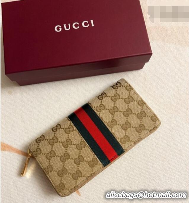 Good Quality Gucci Horsebit Web Zip Around Wallet 867124 Beige 2026