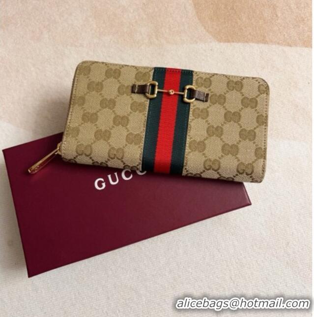 Good Quality Gucci Horsebit Web Zip Around Wallet 867124 Beige 2026