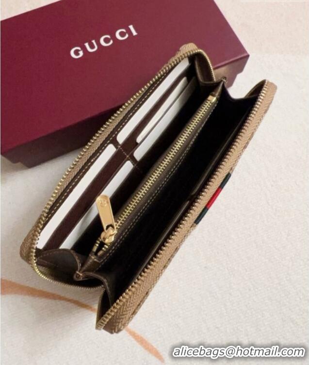 Good Quality Gucci Horsebit Web Zip Around Wallet 867124 Beige 2026