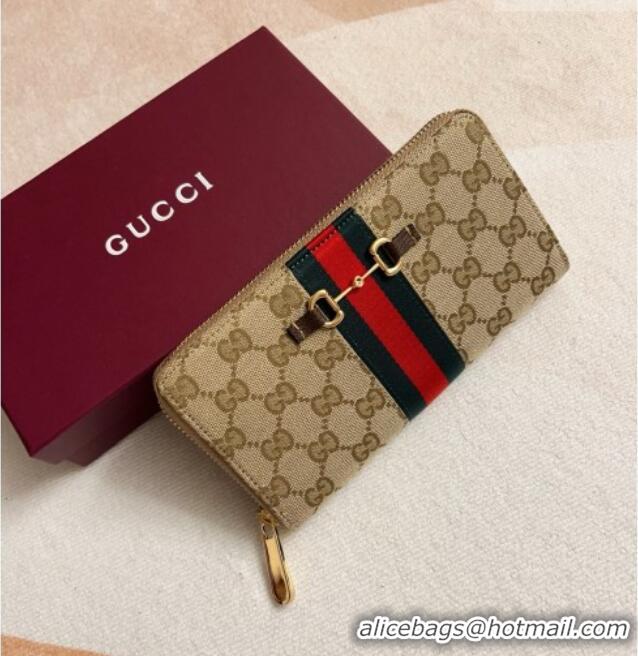 Good Quality Gucci Horsebit Web Zip Around Wallet 867124 Beige 2026