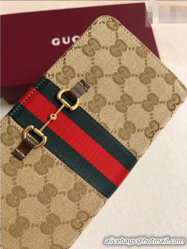 Good Quality Gucci Horsebit Web Zip Around Wallet 867124 Beige 2026